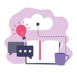 online training, book and cloud computing chatting, education and courses learning digital