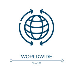 Worldwide icon. Linear vector illustration from finance collection. Outline worldwide icon vector. Thin line symbol for use on web and mobile apps, logo, print media.