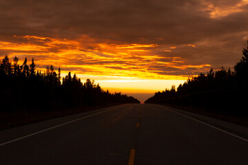 Sundown view at Alaska Highway in summer, the U.S. state of Alaska.	