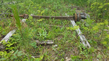 Abandoned Vintage Cart Axle in Forest
