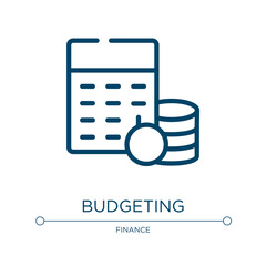 Budgeting icon. Linear vector illustration from economy collection. Outline budgeting icon vector. Thin line symbol for use on web and mobile apps, logo, print media.