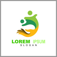 Hand with people logo, kids care icon, family vector illustration symbol