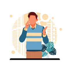 a portrait of a man calling a client, flat design concept. vector illustration