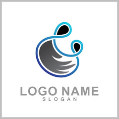 Hand with people logo, kids care icon, family vector illustration symbol