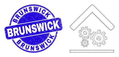 Obraz premium Web mesh engine service garage pictogram and Brunswick stamp. Blue vector round grunge seal stamp with Brunswick text.