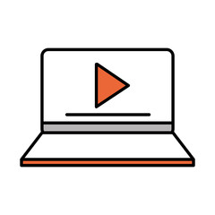 online education, laptop video seminar, website and mobile training courses line and fill icon