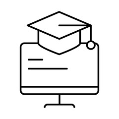 online education, computer graduation hat, website and mobile training courses line style icon