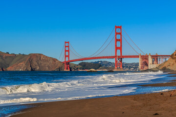 Famous Golden Gate Bridge in San Francisco, California view from Baker Beach
