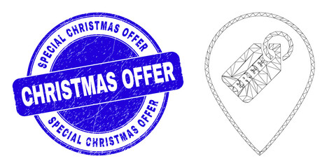 Web carcass free tag marker icon and Special Christmas Offer watermark. Blue vector rounded grunge stamp with Special Christmas Offer message.