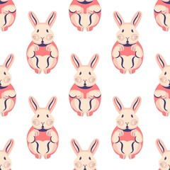 Seamless pattern with cute rabbits and bunnies.