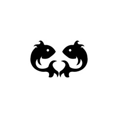 Two fish in black and white style. Twin fish yin yang concept. Contour for tattoo  logo  emblem and design elemen.