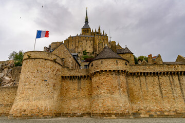 Fortification of the  Mont Saint-Michel, an island commune in Normandy, France. UNESCO World Heritage