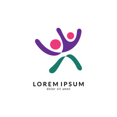 Kids care logo vector, caring children, family parenting, charity people, health care clinic, happy child play with parent