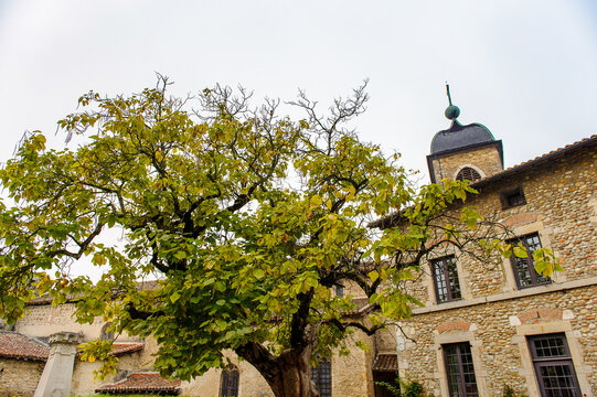 Medieval architecture of Perouges, France, a walled town, a popular touristic attraction.