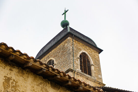 Medieval architecture of Perouges, France, a walled town, a popular touristic attraction.