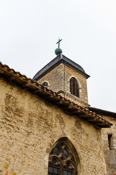 Medieval architecture of Perouges, France, a walled town, a popular touristic attraction.