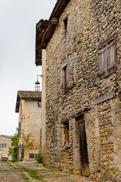 Medieval architecture of Perouges, France, a walled town, a popular touristic attraction.
