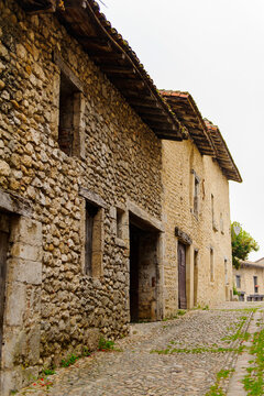 Street of Perouges, France, a medieval walled town, a popular touristic attraction.