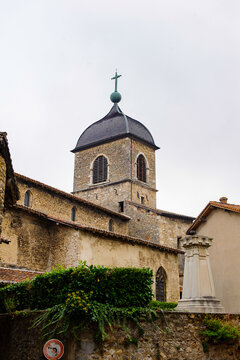 Street of Perouges, France, a medieval walled town, a popular touristic attraction.