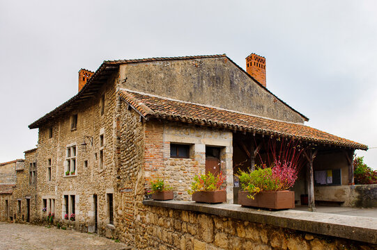 Old house of Perouges, France, a medieval walled town, a popular touristic attraction.
