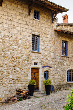 Architecture of Perouges, France, a medieval walled town, a popular touristic attraction.