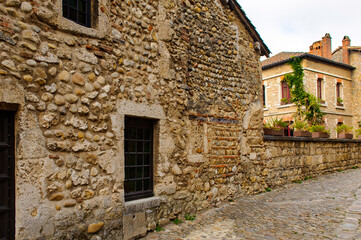 Perouges, France, a medieval walled town, a popular touristic attraction.
