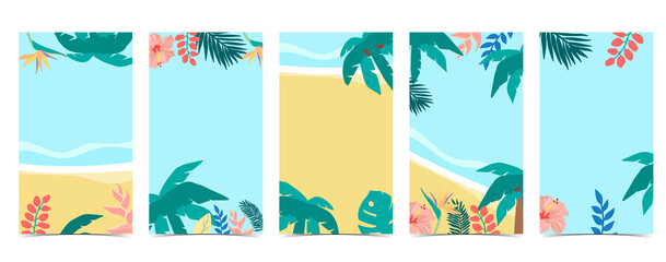 Fototapeta na wymiar Cute background for social media.Set of instagram story with summer,beach,coconut tree