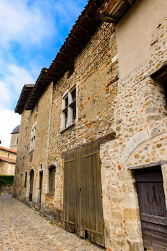 Perouges, France, a medieval walled town, a popular touristic attraction.