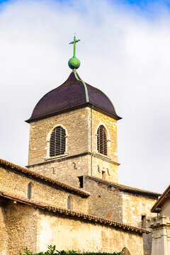 Medieval architecture of Perouges, France, a walled town, a popular touristic attraction.