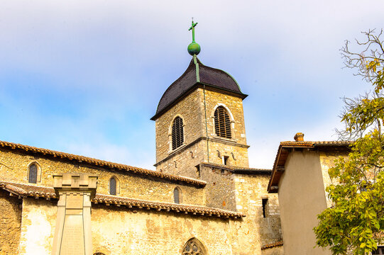Medieval architecture of Perouges, France, a walled town, a popular touristic attraction.