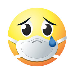 crying emoji with mask gradient style icon vector design