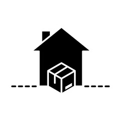 delivery packaging, house cardboard box cargo distribution, logistic shipment of goods silhouette style icon