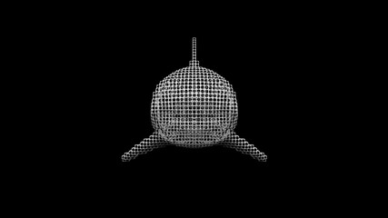 A shark made of many cubes on a black uniform background. Constructor of cubic elements. Art of the wild animal world in modern performance. 3d rendering.