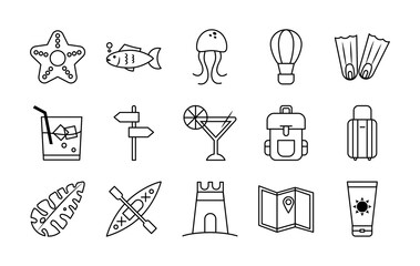 Summer line style icon set vector design