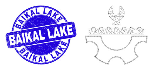 Web carcass plumbery service pictogram and Baikal Lake seal stamp. Blue vector rounded textured seal with Baikal Lake caption.