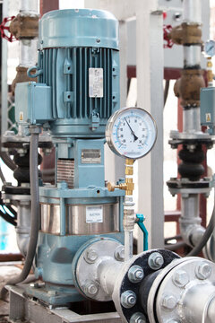 Industrial Pump With Pressure Guage In Factory