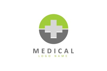 Medical pharmacy Logo desain,  healthCare Symbol, with green and gray, hospital Flat logo design Vector
