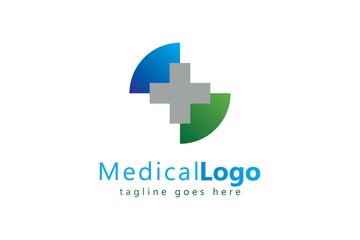 medical pharmacy logo with blue , gray and green vector healthcare logo design