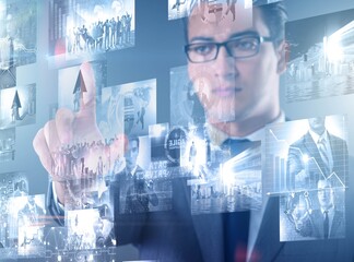 Collage of photos with businessman