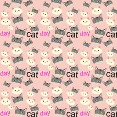 hand drawn vector cats face pattern for international cat day 