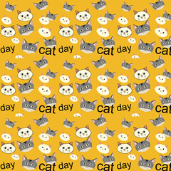 hand drawn vector cats face pattern for international cat day 