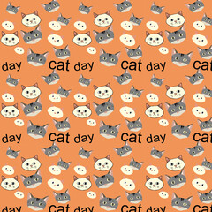 Fototapeta premium hand drawn vector cats face pattern for international cat day 