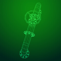 Oil pipeline with valve business concept. Finance economy polygonal petrol production. Petroleum fuel industry transportation line. Wireframe low poly mesh vector illustration.
