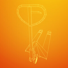 Hand pallet jack lift. Manual forklift. Logistics shipping concept. Wireframe low poly mesh vector illustration.