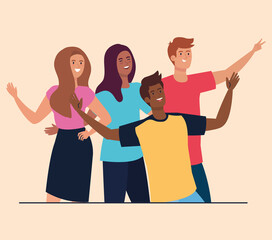 Fototapeta premium happy characters, young people, friendship excitement, cheerful laughing from happiness vector illustration design