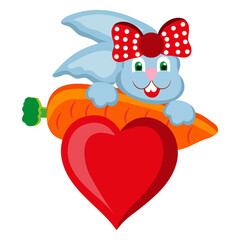 Plush rabbit hugging a heart cartoon drawing