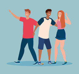 Obraz premium happy characters, men and woman, young people, friendship excitement, cheerful laughing from happiness vector illustration design