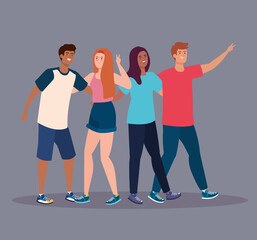 Obraz premium happy characters, young people, friendship excitement, cheerful laughing from happiness vector illustration design