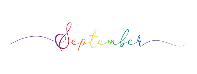 september letter calligraphy banner colorful gradient - obrazy, fototapety, plakaty