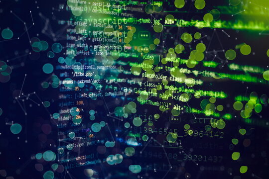Closeup developing programming and coding technologies. Developer working on web sites codes in office.